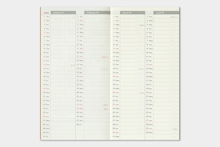 TRAVELER'S COMPANY - Traveler's Notebook Regular - 2025 weekly + memo diary