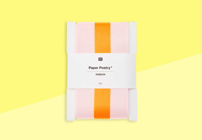 PAPER POETRY - Ribbon - Neon Stripes Orange/Apricot/Iridiscent